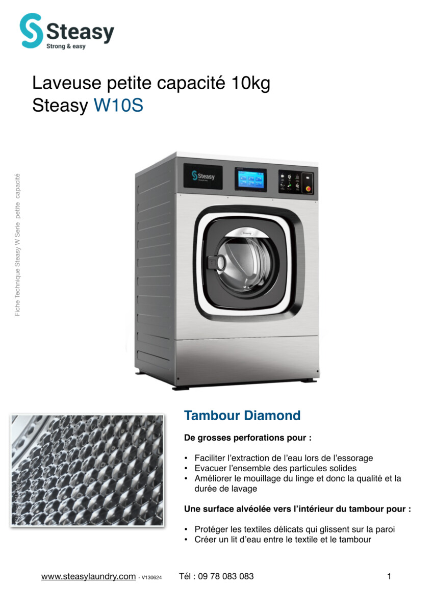 Lave-linge professionnel 10kg petite capacité Steasy W10S