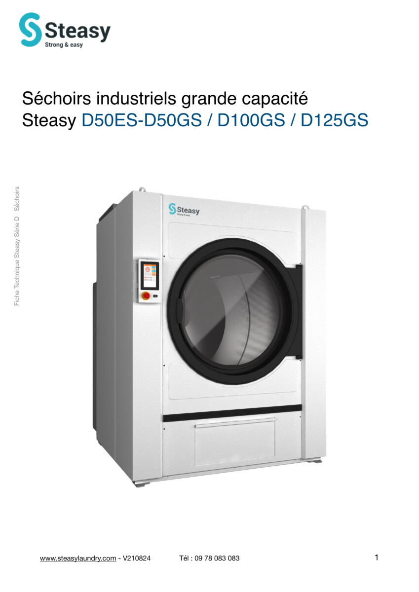 Séchoir industriel grosse capacité blanchisserie 50kg, 100kg et 125kg - electrique et gaz - Steasy